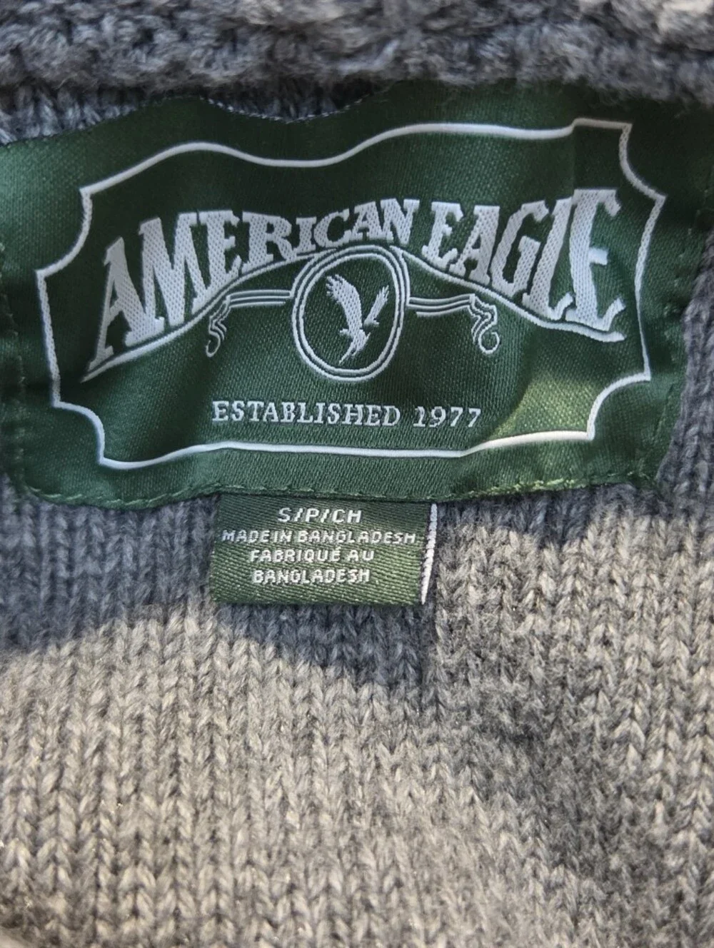 American Eagle Outfitters Gray Crewneck Hoodie Sweater with Black Stripes